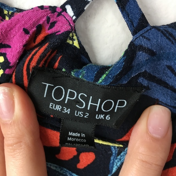 TOPSHOP Black Tropical Floral Slip Dress sz 2 - Picture 7 of 10